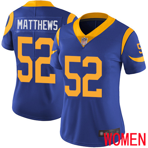 Los Angeles Rams Limited Royal Blue Women Clay Matthews Alternate Jersey NFL Football #52 Vapor Untouchable